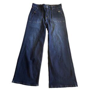Curve Appeal Comfort Waist High Rise Wide Leg Jeans Patch Flap Pockets 14/32